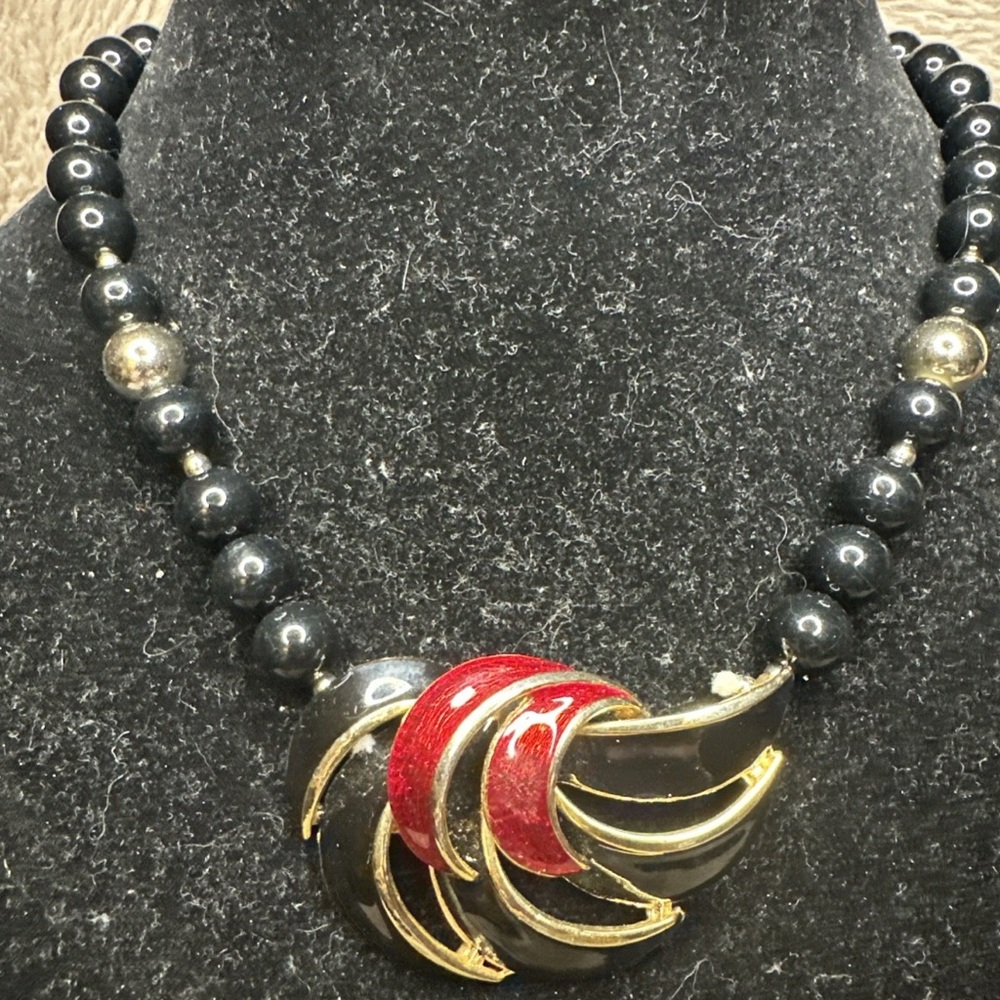 Givenchy Black and Red Necklace with Gold Details